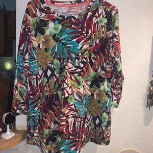 Westbound Multi-Color Tropical Print Long Sleeve Tee